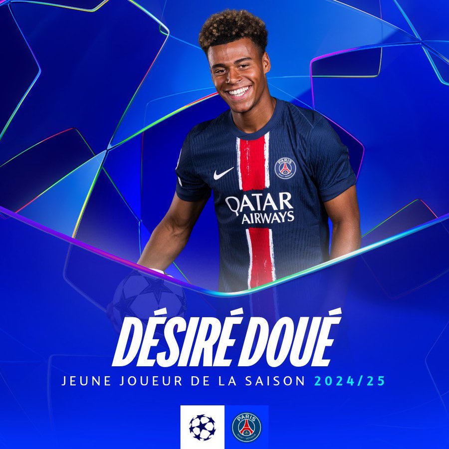 19岁决赛独造3球！官方：杜埃当选本赛季欧冠最佳年轻球员